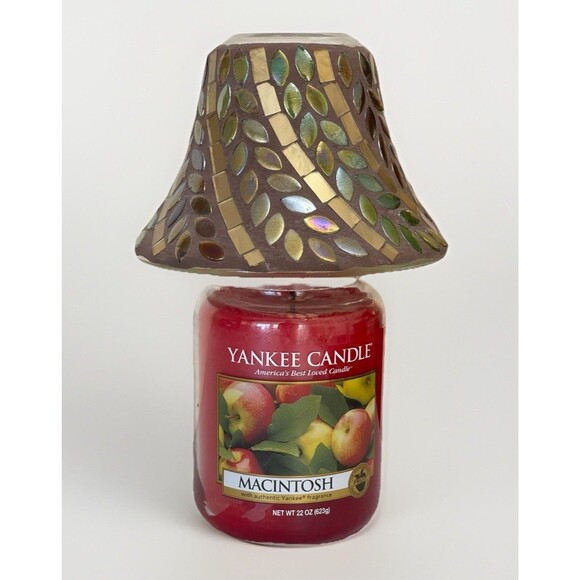 Yankee Candle Macintosh 22oz Large Jar W 4.5" Fall Color Mosaic Glass Topper - Picture 1 of 11